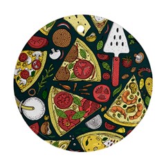 Seamless Pizza Slice Pattern Illustration Great Pizzeria Background Ornament (round)