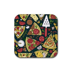 Seamless Pizza Slice Pattern Illustration Great Pizzeria Background Rubber Coaster (square)