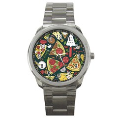Seamless Pizza Slice Pattern Illustration Great Pizzeria Background Sport Metal Watch