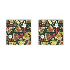 Seamless Pizza Slice Pattern Illustration Great Pizzeria Background Cufflinks (square) by Cemarart