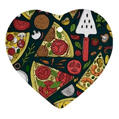 Seamless Pizza Slice Pattern Illustration Great Pizzeria Background Heart Ornament (two Sides)