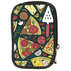 Seamless Pizza Slice Pattern Illustration Great Pizzeria Background Compact Camera Leather Case