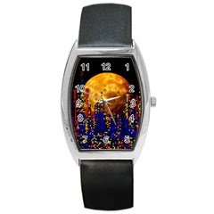 Skyline Frankfurt Abstract Moon Barrel Style Metal Watch by Cemarart