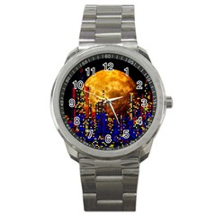 Skyline Frankfurt Abstract Moon Sport Metal Watch by Cemarart