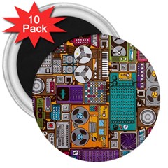 Pattern Design Art Techno  Dj Music Retro Music Device 3  Magnets (10 Pack) 