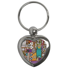 Pattern Design Art Techno  Dj Music Retro Music Device Key Chain (heart)