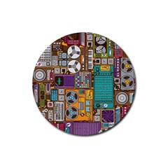 Pattern Design Art Techno  Dj Music Retro Music Device Rubber Coaster (round)