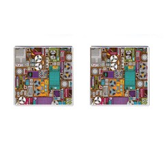 Pattern Design Art Techno  Dj Music Retro Music Device Cufflinks (square)