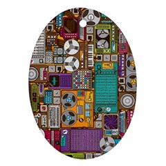 Pattern Design Art Techno  Dj Music Retro Music Device Oval Ornament (two Sides)