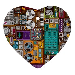 Pattern Design Art Techno  Dj Music Retro Music Device Heart Ornament (two Sides)