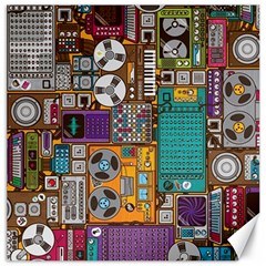 Pattern Design Art Techno  Dj Music Retro Music Device Canvas 16  X 16 