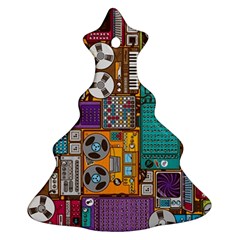 Pattern Design Art Techno  Dj Music Retro Music Device Christmas Tree Ornament (two Sides)