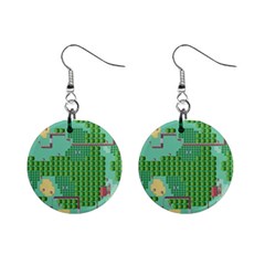 Green Retro Games Pattern Mini Button Earrings