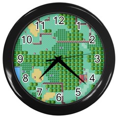 Green Retro Games Pattern Wall Clock (black)