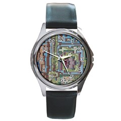 Arcade Game Retro Pattern Round Metal Watch