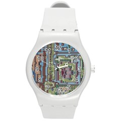 Arcade Game Retro Pattern Round Plastic Sport Watch (m)