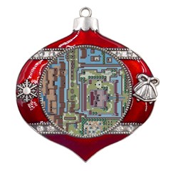 Arcade Game Retro Pattern Metal Snowflake And Bell Red Ornament by Cemarart