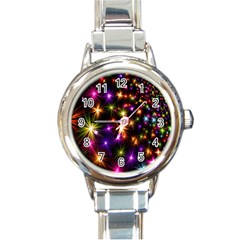 Star Colorful Christmas Xmas Abstract Round Italian Charm Watch