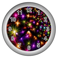 Star Colorful Christmas Xmas Abstract Wall Clock (silver) by Cemarart