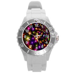 Star Colorful Christmas Xmas Abstract Round Plastic Sport Watch (l)