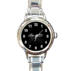 Black Cat Face Round Italian Charm Watch