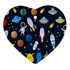 Big Set Cute Astronauts Space Planets Stars Aliens Rockets Ufo Constellations Satellite Moon Rover Ornament (heart) by Cemarart