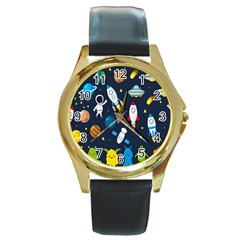 Big Set Cute Astronauts Space Planets Stars Aliens Rockets Ufo Constellations Satellite Moon Rover Round Gold Metal Watch