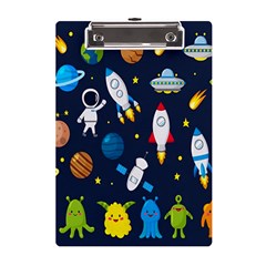 Big Set Cute Astronauts Space Planets Stars Aliens Rockets Ufo Constellations Satellite Moon Rover A5 Acrylic Clipboard by Cemarart