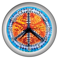 Tie Dye Peace Sign Wall Clock (Silver)