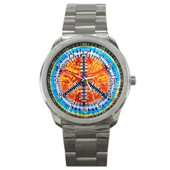 Tie Dye Peace Sign Sport Metal Watch by Cemarart