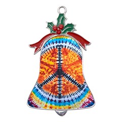 Tie Dye Peace Sign Metal Holly Leaf Bell Ornament
