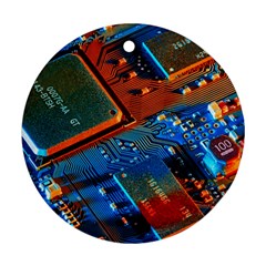 Gray Circuit Board Electronics Electronic Components Microprocessor Ornament (round)