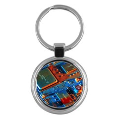 Gray Circuit Board Electronics Electronic Components Microprocessor Key Chain (round)