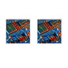 Gray Circuit Board Electronics Electronic Components Microprocessor Cufflinks (square)