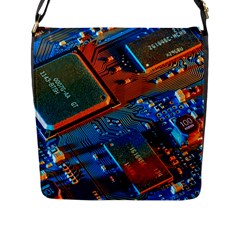 Gray Circuit Board Electronics Electronic Components Microprocessor Flap Closure Messenger Bag (l)