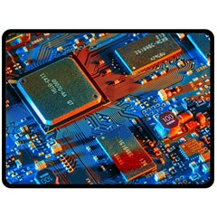 Gray Circuit Board Electronics Electronic Components Microprocessor Two Sides Fleece Blanket (large)