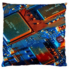 Gray Circuit Board Electronics Electronic Components Microprocessor Large Premium Plush Fleece Cushion Case (two Sides) by Cemarart