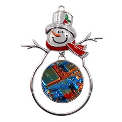 Gray Circuit Board Electronics Electronic Components Microprocessor Metal Snowman Ornament by Cemarart