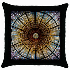 Barcelona Stained Glass Window Throw Pillow Case (Black)