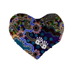 Authentic Aboriginal Art - Discovering Your Dreams Standard 16  Premium Flano Heart Shape Cushions