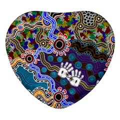 Authentic Aboriginal Art - Discovering Your Dreams Heart Glass Fridge Magnet (4 pack)