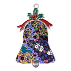 Authentic Aboriginal Art - Discovering Your Dreams Metal Holly Leaf Bell Ornament by hogartharts