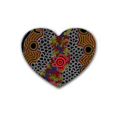 Authentic Aboriginal Art - Gathering 2 Rubber Coaster (heart) by hogartharts