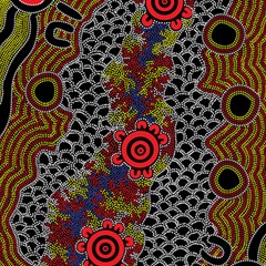 Authentic Aboriginal Art - Gathering 2 Play Mat (square) by hogartharts