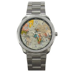 Vintage World Map Sport Metal Watch