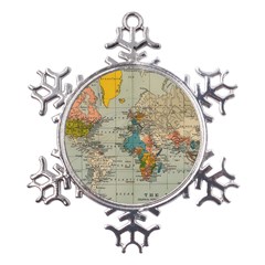 Vintage World Map Metal Large Snowflake Ornament