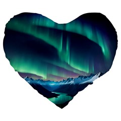 Aurora Borealis Large 19  Premium Heart Shape Cushions