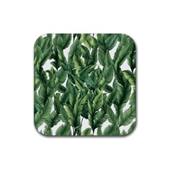 Green Banana Leaves Rubber Coaster (square)