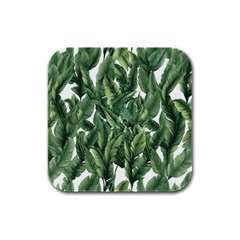 Green Banana Leaves Rubber Square Coaster (4 Pack)