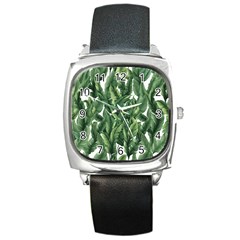 Green Banana Leaves Square Metal Watch